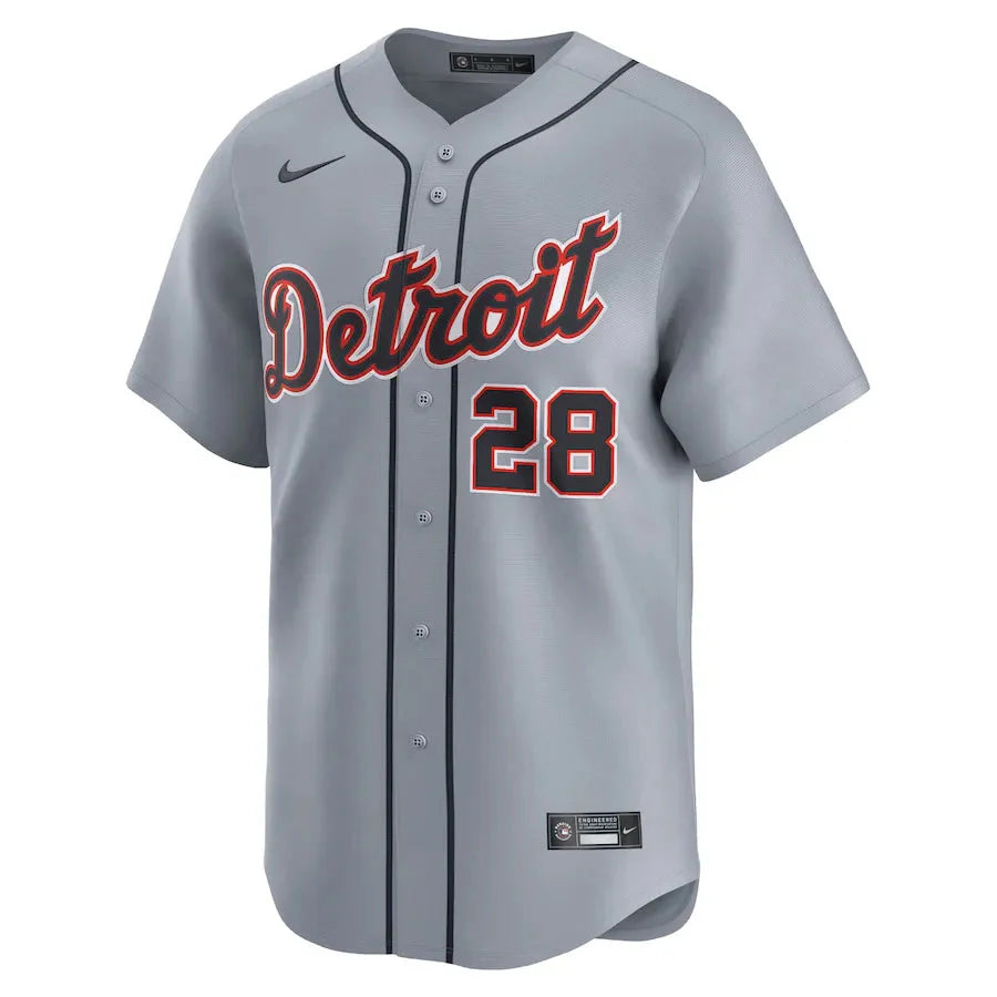 Jersey MLB Detroit Tigers Gray Javier Baez 28 Road Limited Torcedor Masculina Cinza