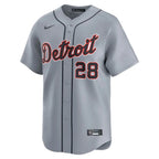 Jersey MLB Detroit Tigers Gray Javier Baez 28 Road Limited Torcedor Masculina Cinza