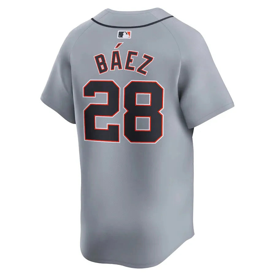 Jersey MLB Detroit Tigers Gray Javier Baez 28 Road Limited Torcedor Masculina Cinza