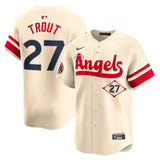 Jersey MLB Los Angeles Angels Cream City Connect Torcedor Masculina Bege Mike Trout 27
