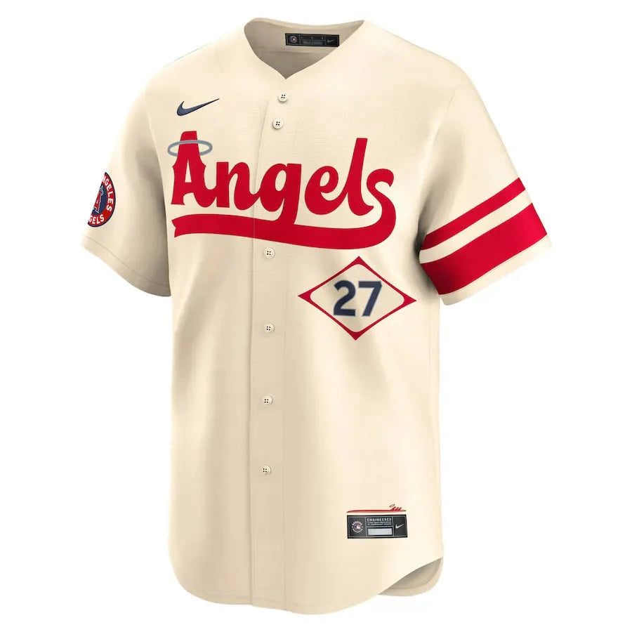 Jersey MLB Los Angeles Angels Cream City Connect Torcedor Masculina Bege Mike Trout 27