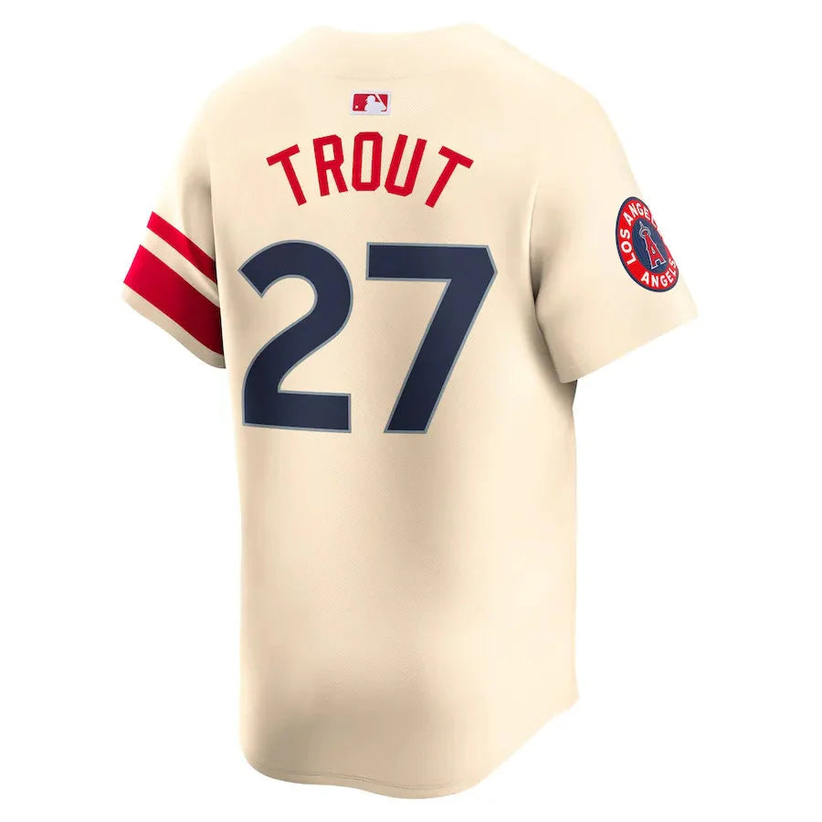 Jersey MLB Los Angeles Angels Cream City Connect Torcedor Masculina Bege Mike Trout 27