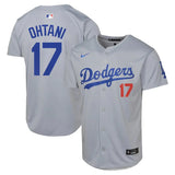 Jersey MLB Los Angeles Dodgers Away Torcedor Masculina Cinza Shohei Ohtani 17