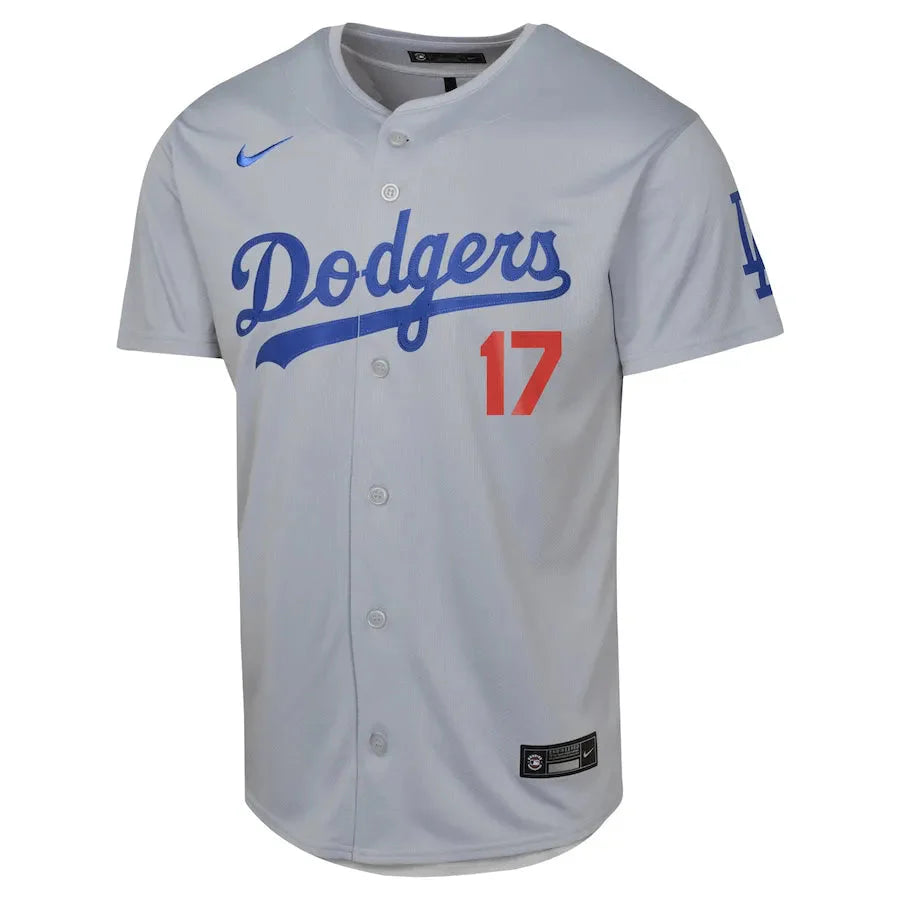 Jersey MLB Los Angeles Dodgers Away Torcedor Masculina Cinza Shohei Ohtani 17