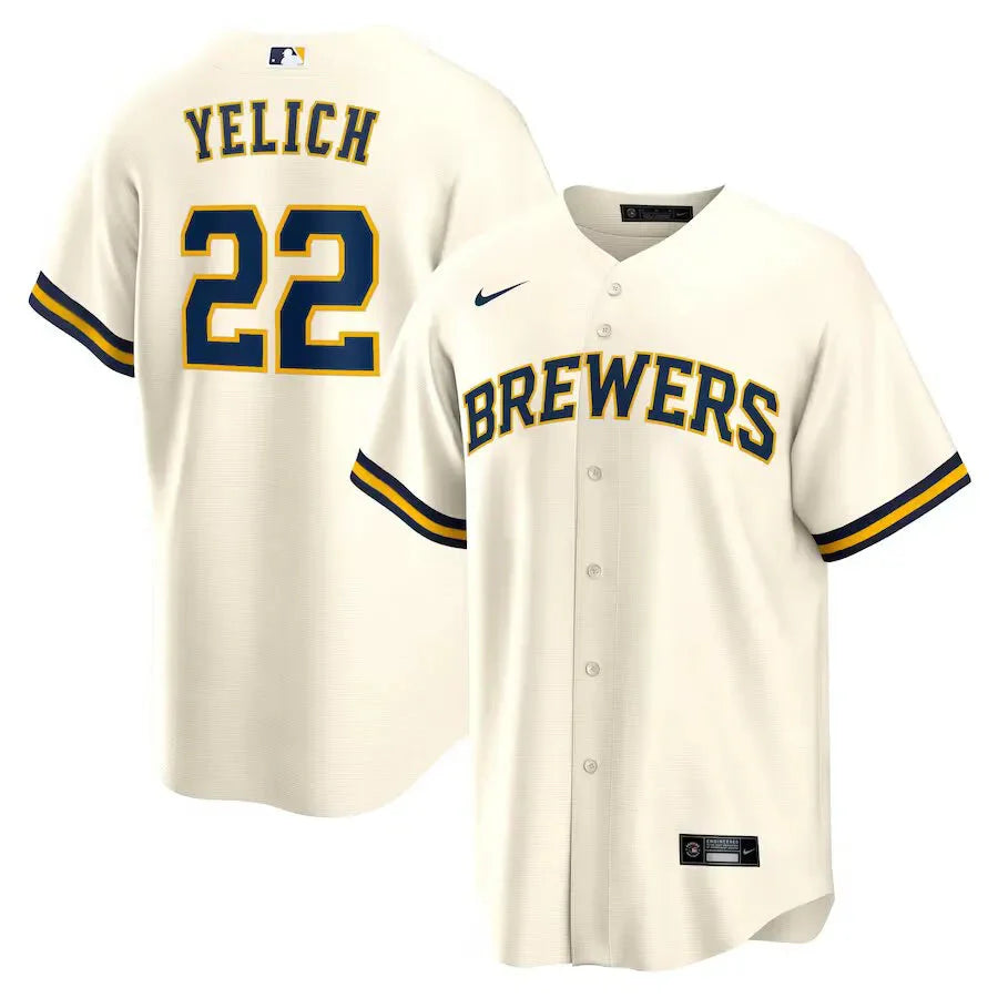 Jersey MLB Milwaukee Brewers Home Torcedor Masculina Bege Christian Yelich 22