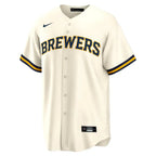 Jersey MLB Milwaukee Brewers Home Torcedor Masculina Bege Christian Yelich 22