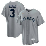 Jersey MLB New York Yankees Away Cooperstown Collection Torcedor Masculina Cinza Babe Ruth 3