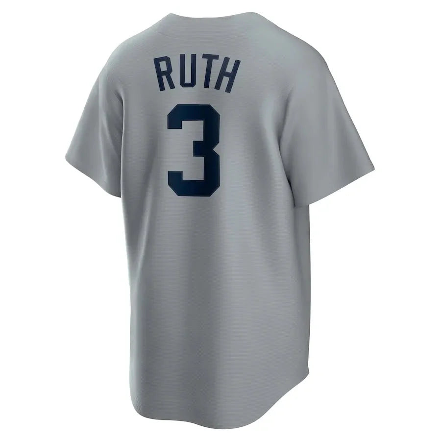 Jersey MLB New York Yankees Away Cooperstown Collection Torcedor Masculina Cinza Babe Ruth 3